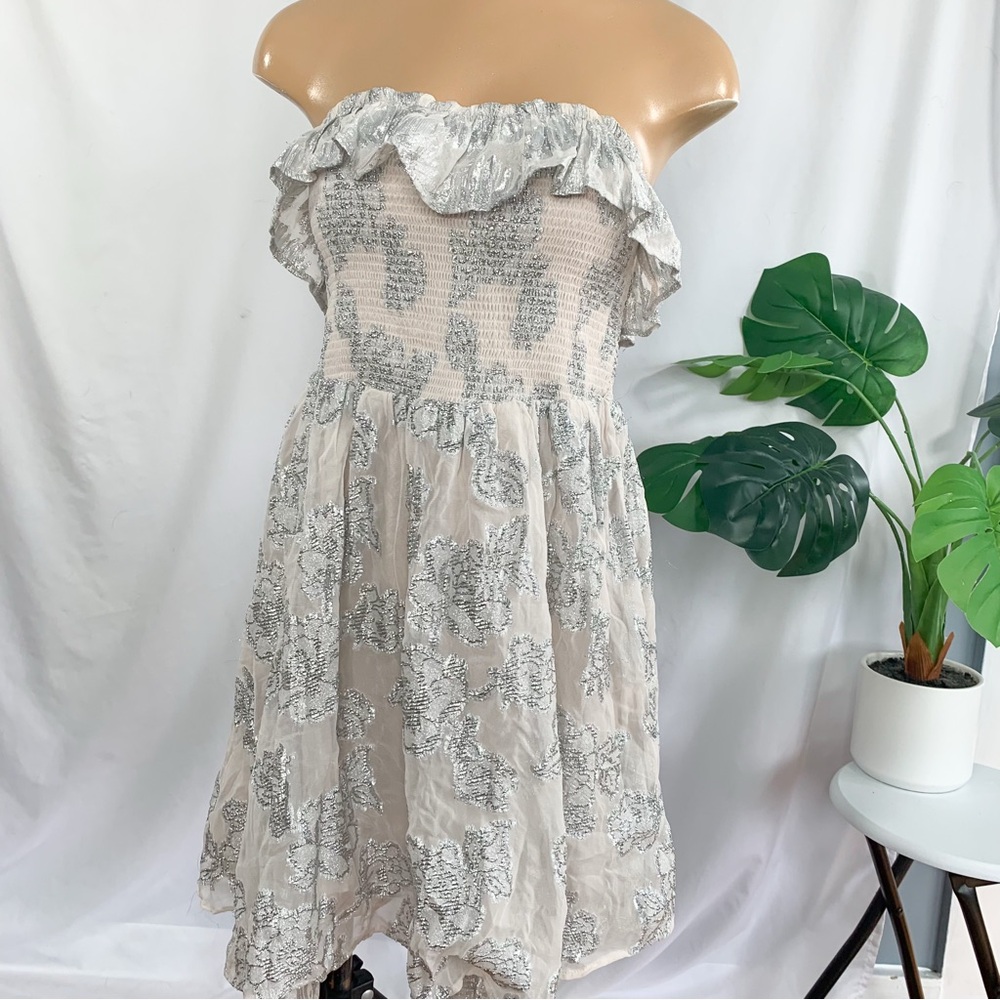 Free People RARE Gardenia Cream and Silver Ruffle Mini dress